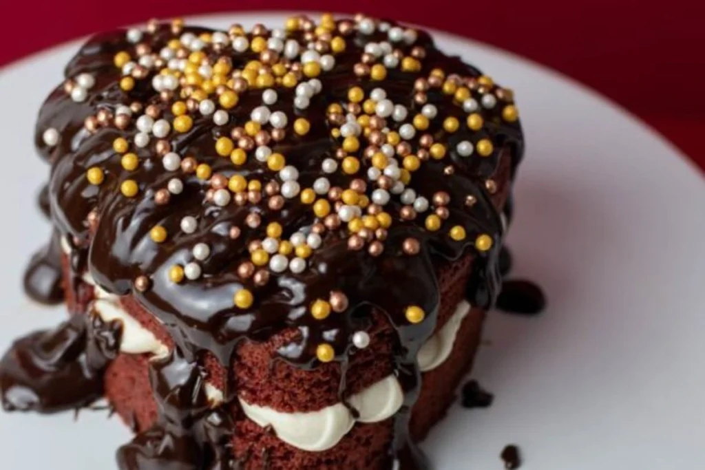 Red velvet cake with melted chocolate